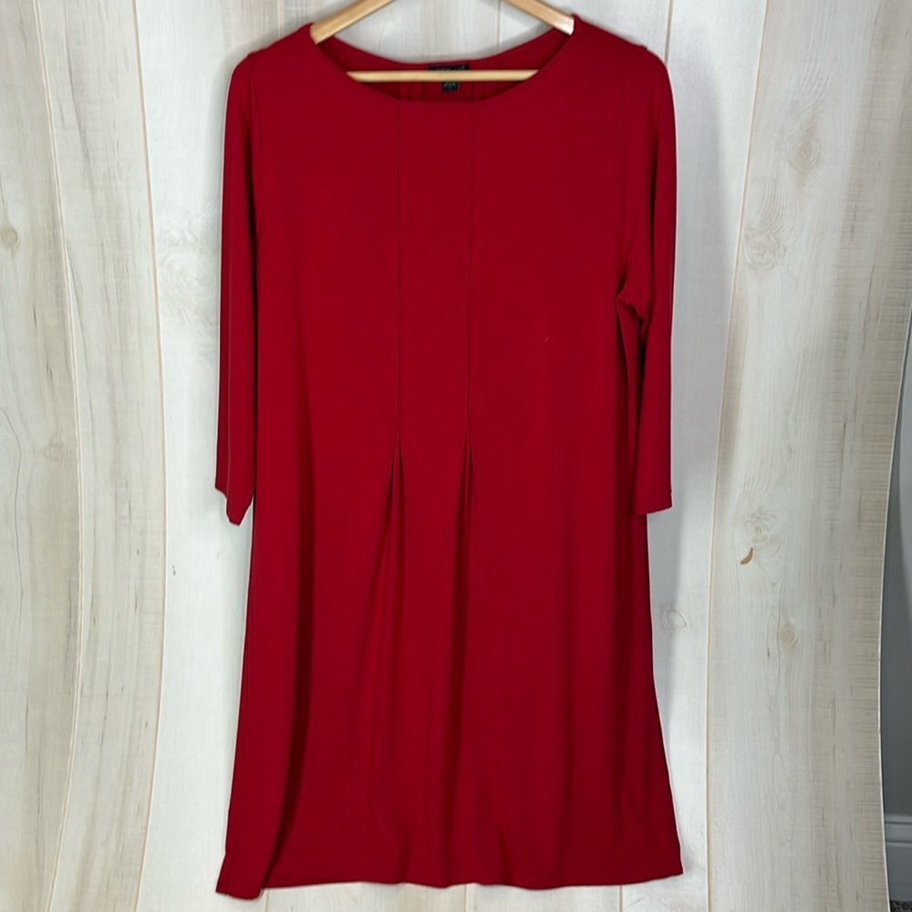 J. Jill Wearever Collection Dress Knit Stretch 3/4 Sleeves Red size large